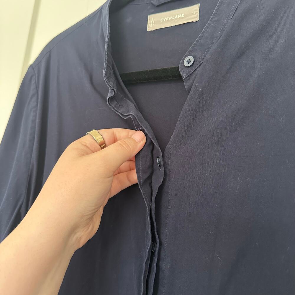 Everlane 10 Navy Blue Belted Poplin Cotton Button Up Above Knee Dress Minimalist - Picture 4 of 7